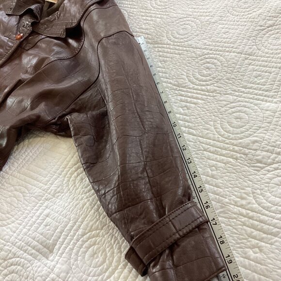 Vintage Brown Leather Jacket With Buckle Cuffs & Zipper Closure 80s - Picture 11 of 16